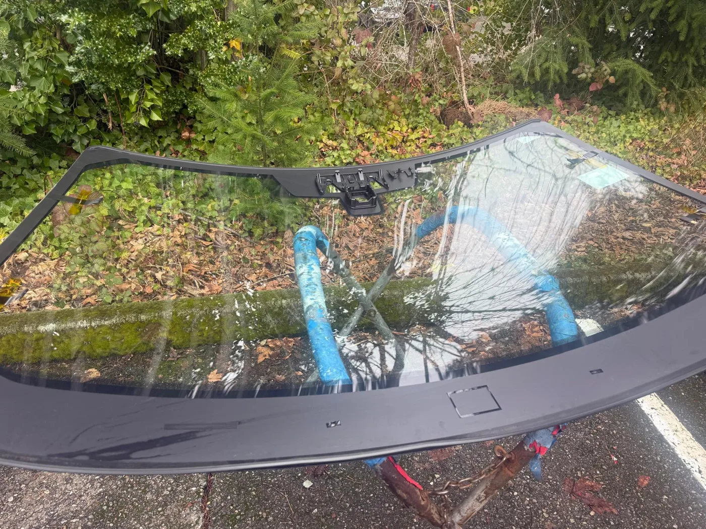 Replacement windshield prepared for installation